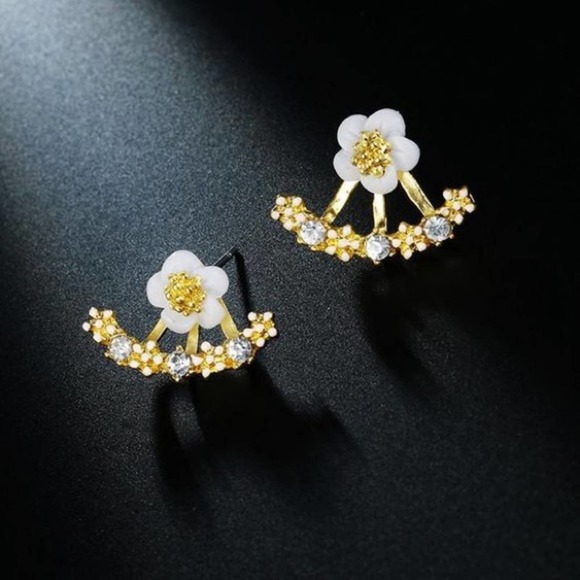 Gold Daisy Jeweled Fashion Cuff Earrings - Picture 3 of 7